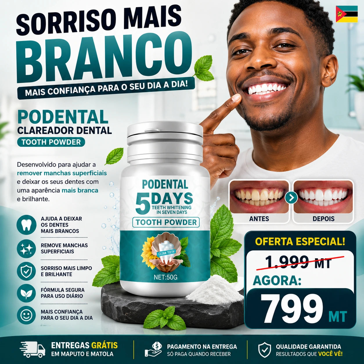 🦷 5 Days White™ Pó Clareador Dental Premium