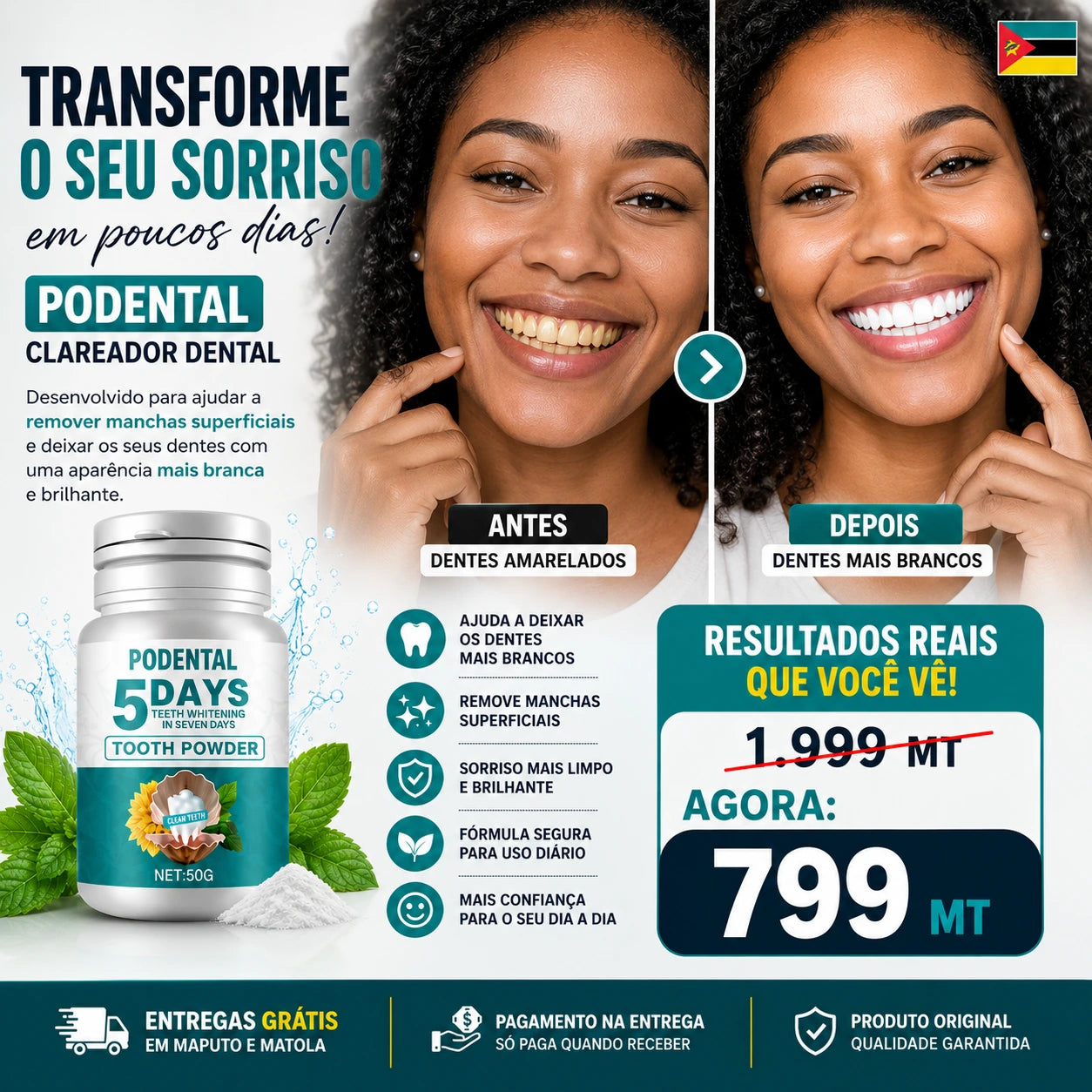 🦷 5 Days White™ Pó Clareador Dental Premium