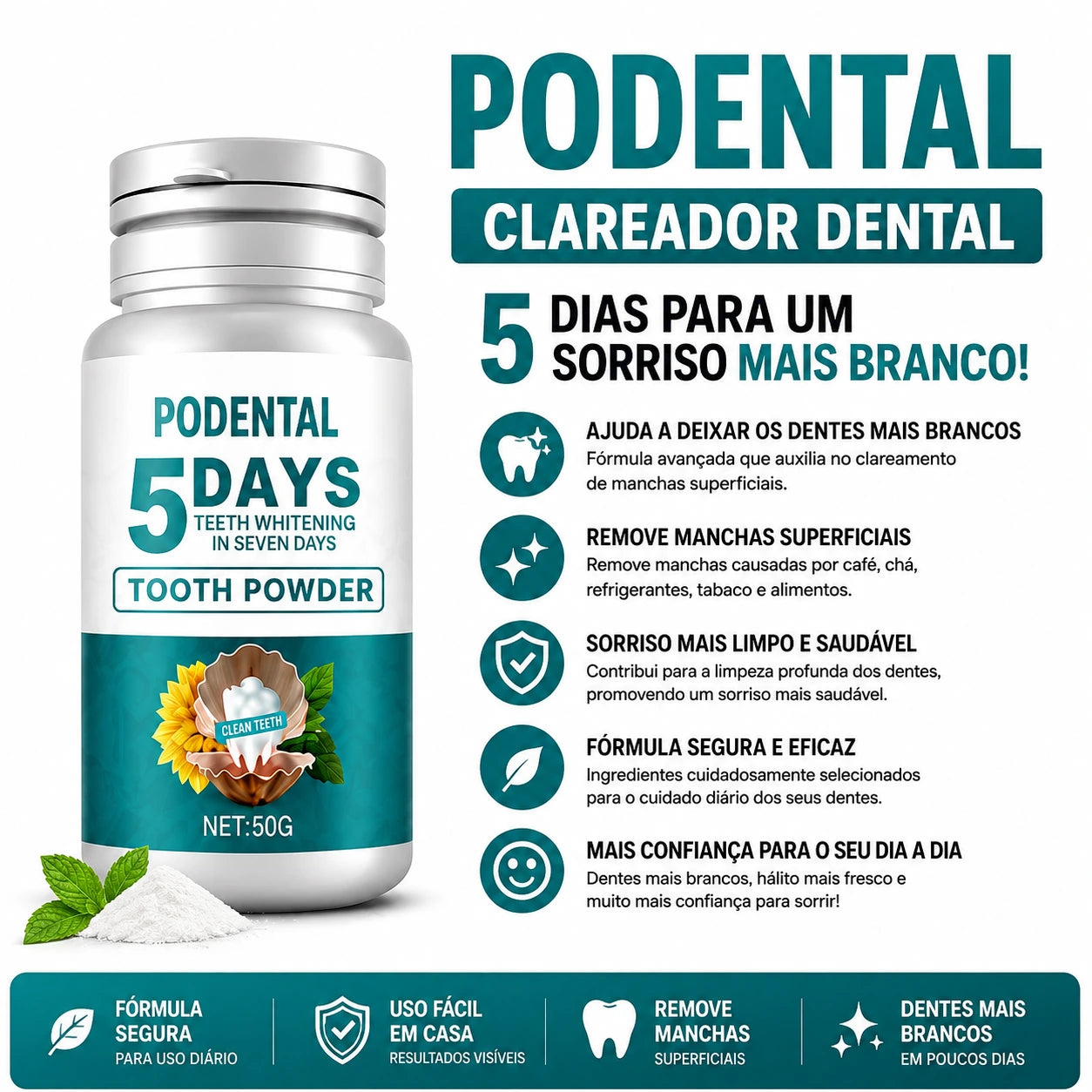 🦷 5 Days White™ Pó Clareador Dental Premium