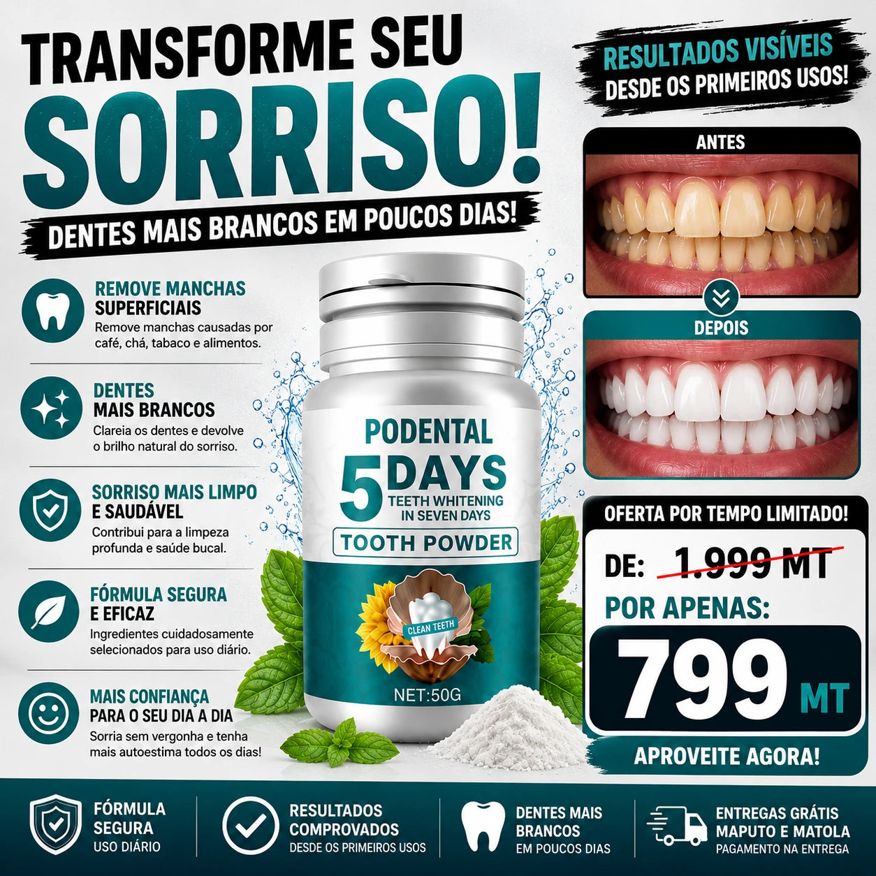 🦷 5 Days White™ Pó Clareador Dental Premium